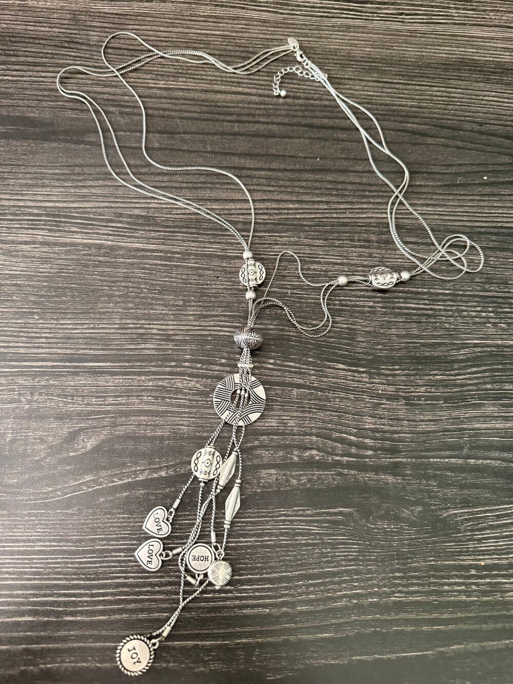 Lia Sophia "Menagerie" Silver Tone Tassel Heart Charms Long Necklace